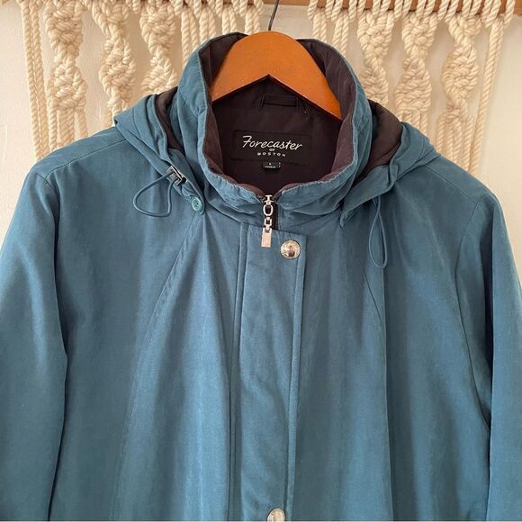 Forecaster of Boston Size Large Windbreaker Coat Jacket Removable Hood Teal - Picture 3 of 8